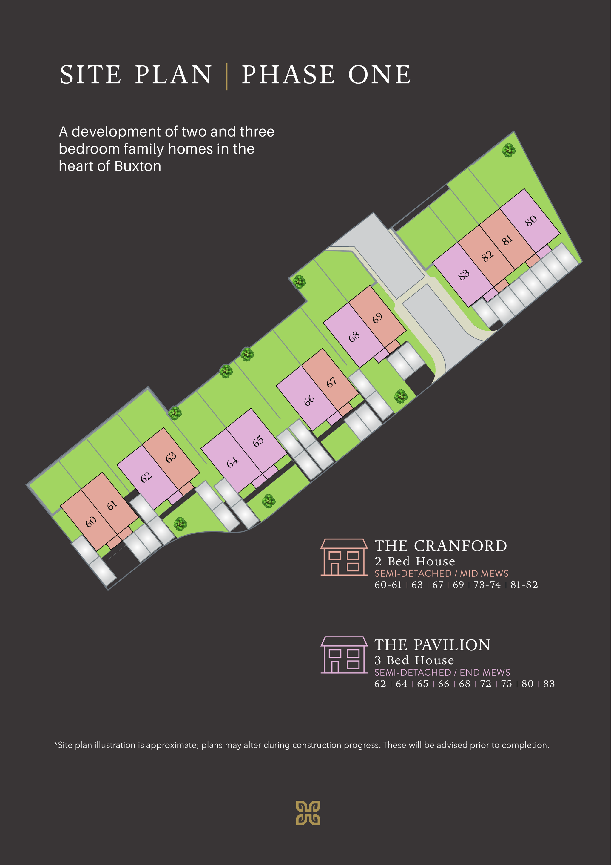 Hallstead Meadow Phase One site plan, showing plot numbers and positions
